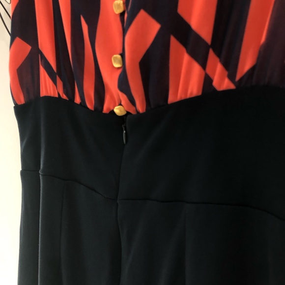 MNG by Mango Geometric Navy/Coral Cap sleeve Key hole Front Sheath Dress Small - Picture 12 of 16